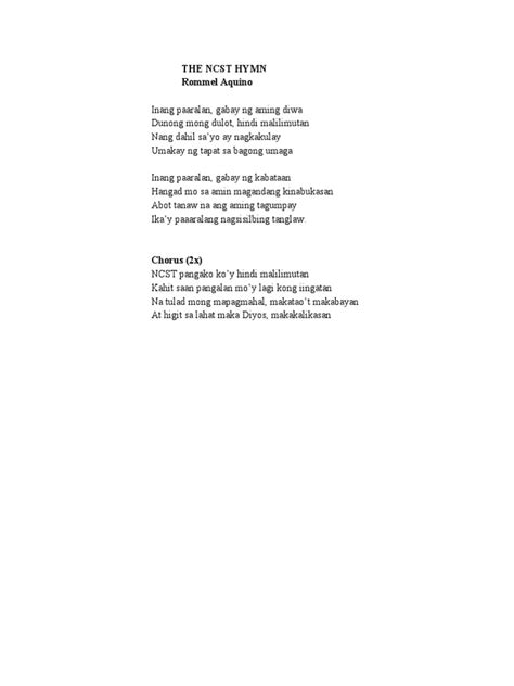 cnsc hymn lyrics pdf|The NCST Hymn Lyrics .